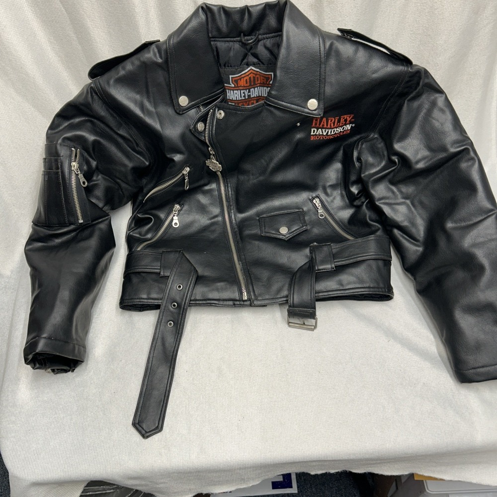 Harley Davidson Patch Motorcycles Faux Leather Vintage Youth Jacket -  M 12/14